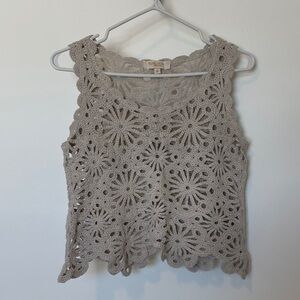 Rebellion Floral Crochet Sleeveless Blouse in Beige